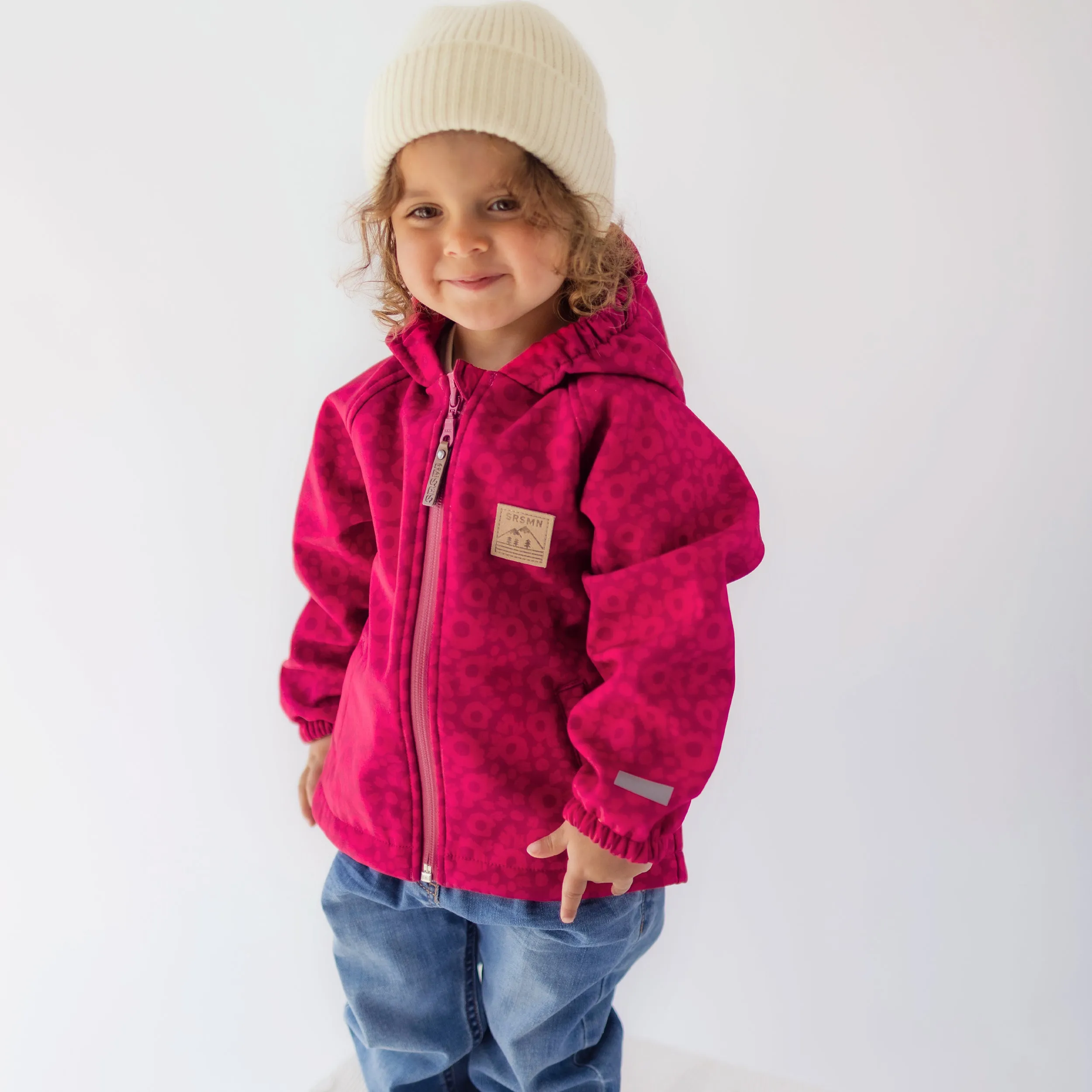 Manteau fuchsia à capuchon en coquille souple, bébé || Fuchsia hooded coat in soft shell, baby