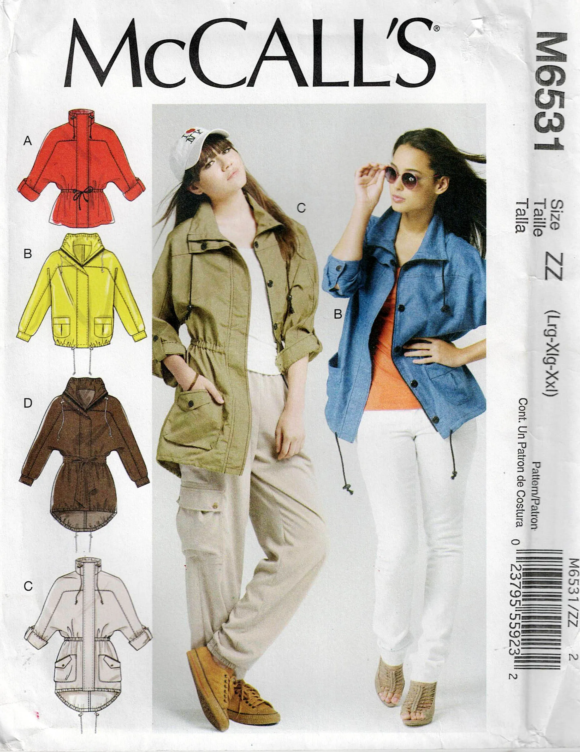 McCall's 6531 Womens Loose Fitting Casual Outdoor Jacket Out Of Print Sewing Pattern Sizes L - XXL UNCUT Factory Folded