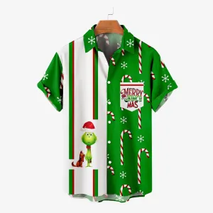 Men's Christmas Contrast Design Pattern Short Sleeve Shirt