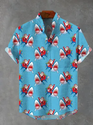 Men's Christmas Fish Print Short Sleeve Shirt