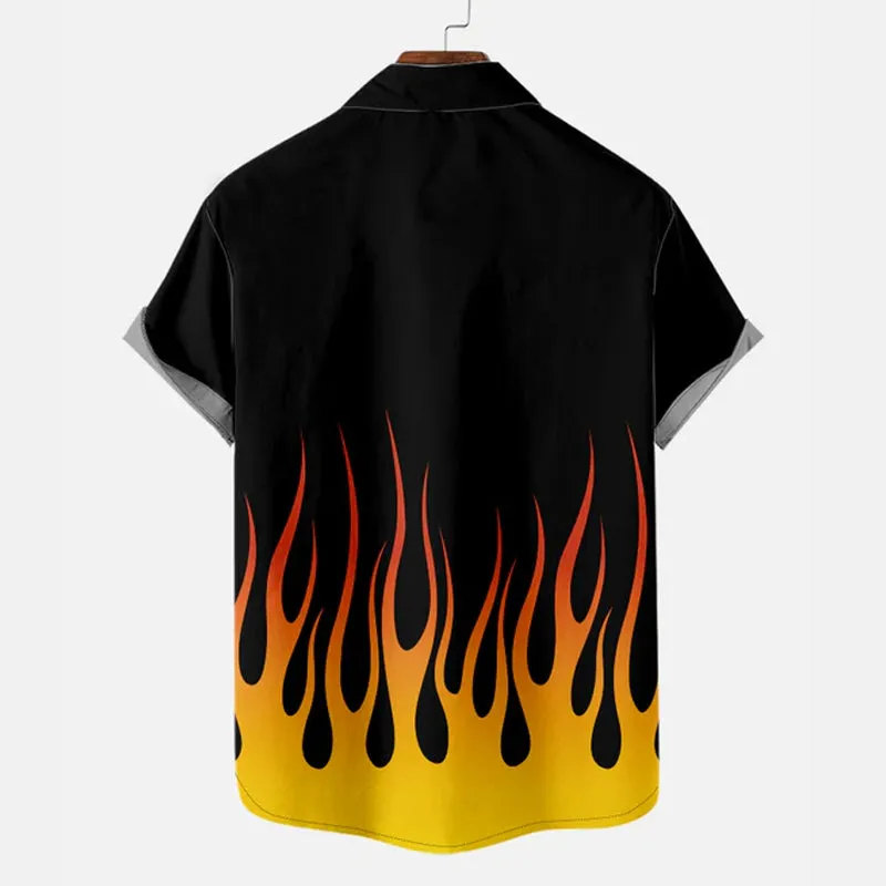 Men's Classic Flame Design with Car Short Sleeve Shirt