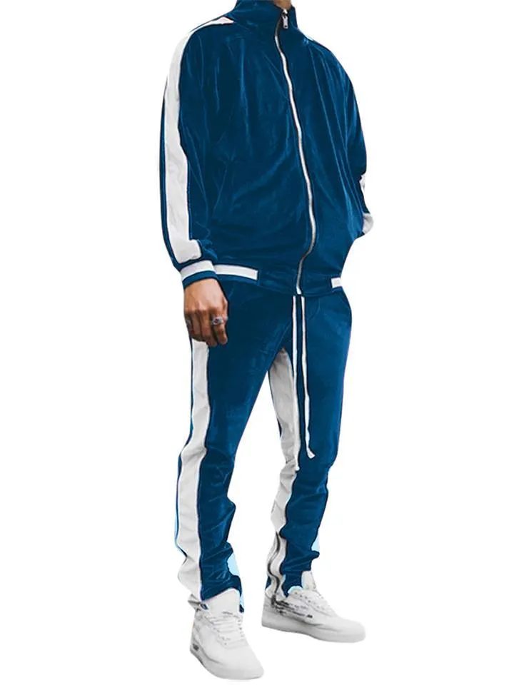Men's Comfy 2-Piece Zip Up Velvet Tracksuit Sets for Autumn Winter