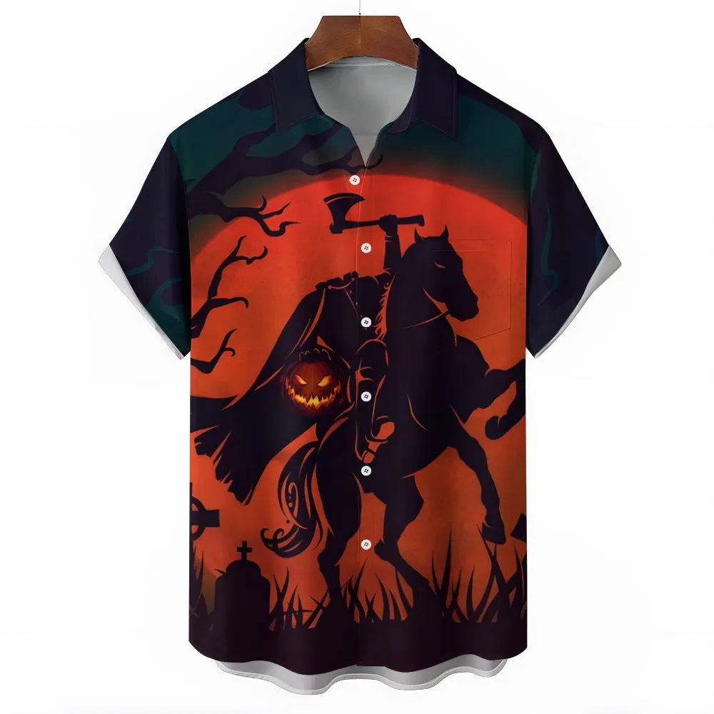 Men's Halloween print short-sleeved shirt 2408005943