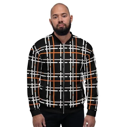 Mens Jacket - Tartan Plaid Colorblock Bomber Jacket Black/multicolor