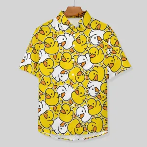 Men's Little Yellow Duck Jump Color Casual Fashion Short Sleeve Shirt 2307101456