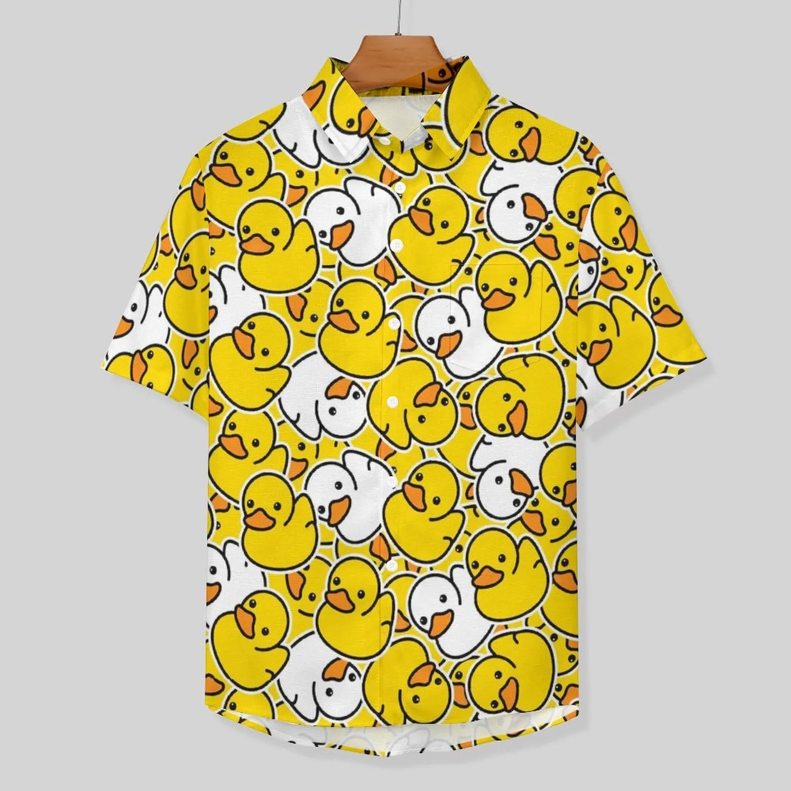 Men's Little Yellow Duck Jump Color Casual Fashion Short Sleeve Shirt 2307101456