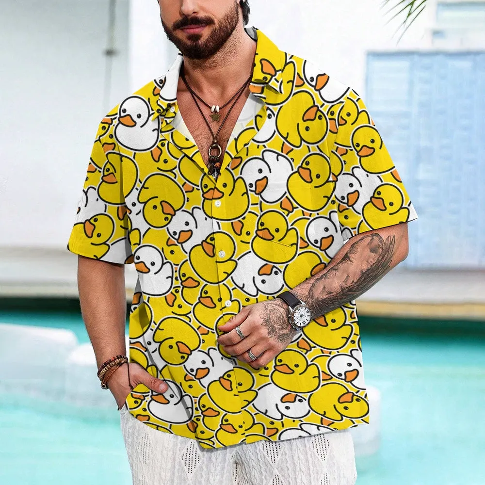 Men's Little Yellow Duck Jump Color Casual Fashion Short Sleeve Shirt 2307101456