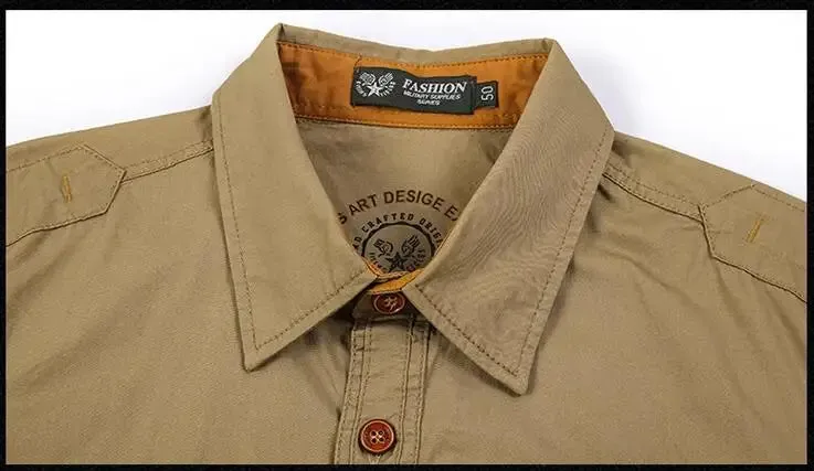 Men's Long Sleeve Casual Military Style Cotton Shirt