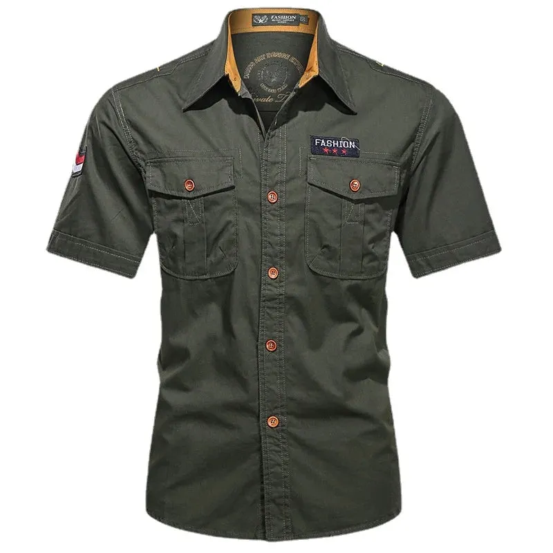 Men's Long Sleeve Casual Military Style Cotton Shirt