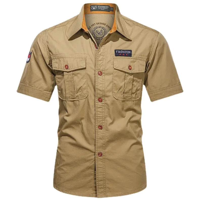 Men's Long Sleeve Casual Military Style Cotton Shirt