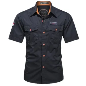 Men's Long Sleeve Casual Military Style Cotton Shirt