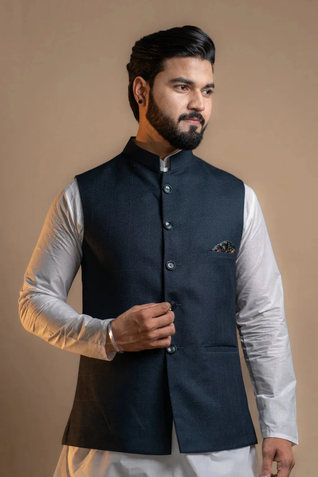 Men's Navy Blue Nehru Jacket