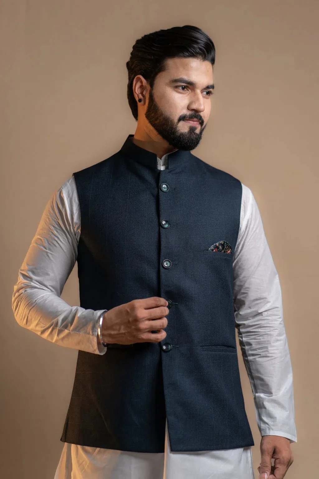 Men's Navy Blue Nehru Jacket