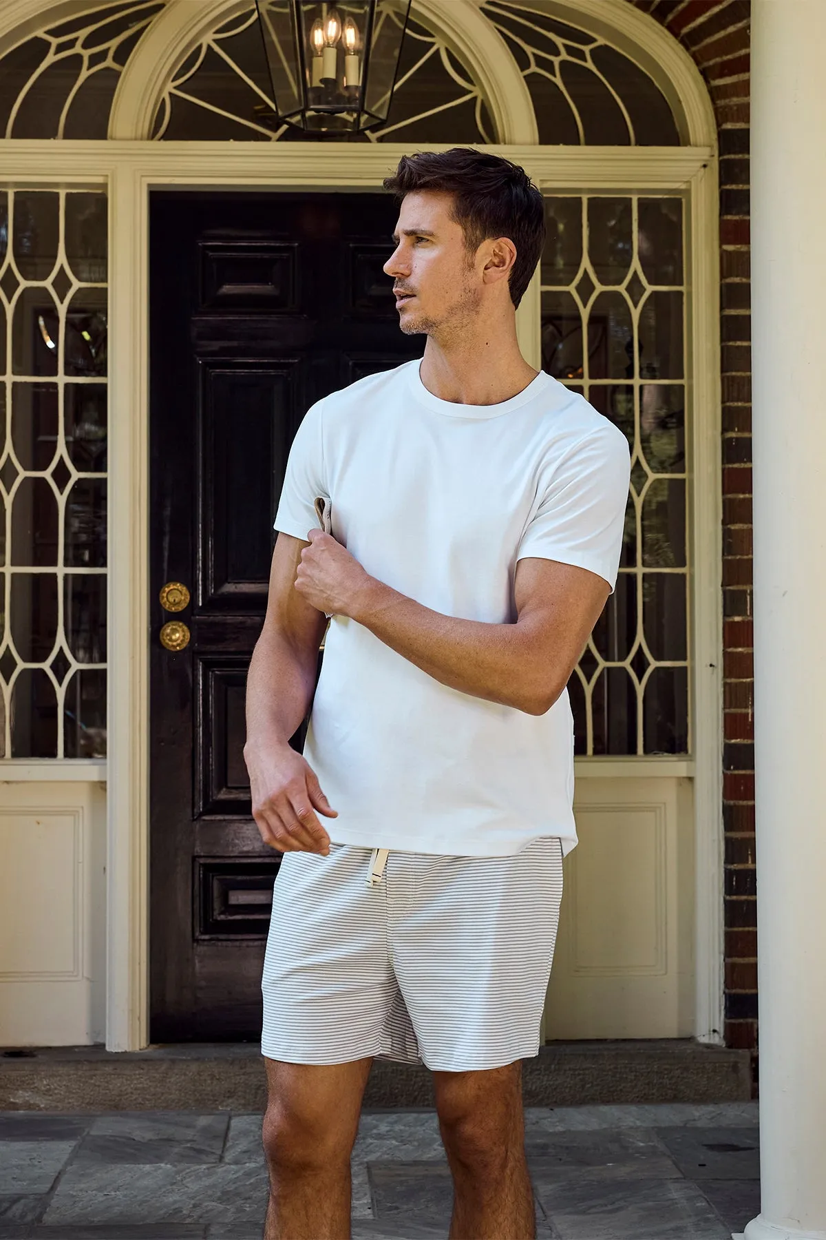 Men's Pima Sleep Shorts in Slate Bar Stripe