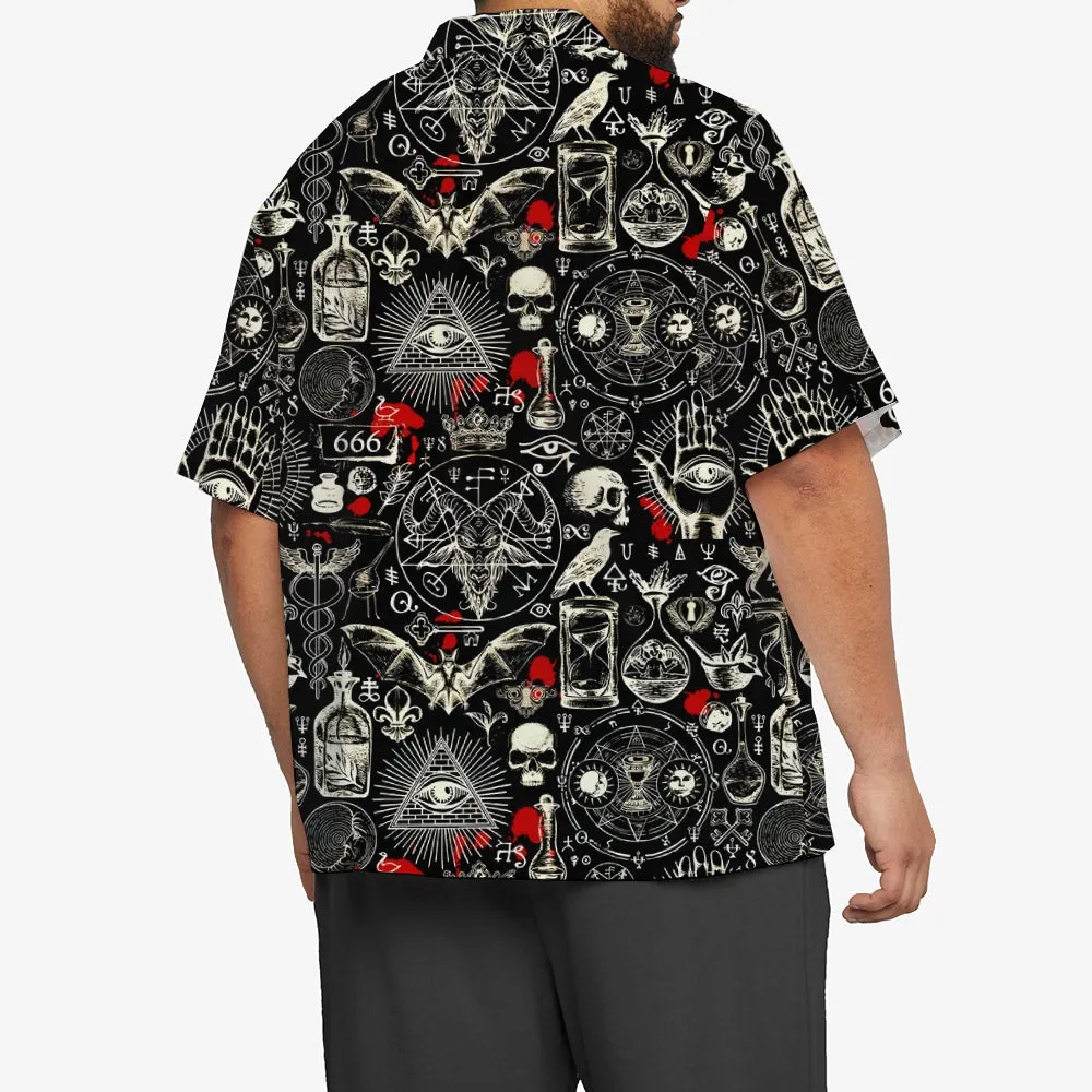 Men's Unique Skeleton Skull and Bat Pattern Short Sleeve Shirt 2412001432