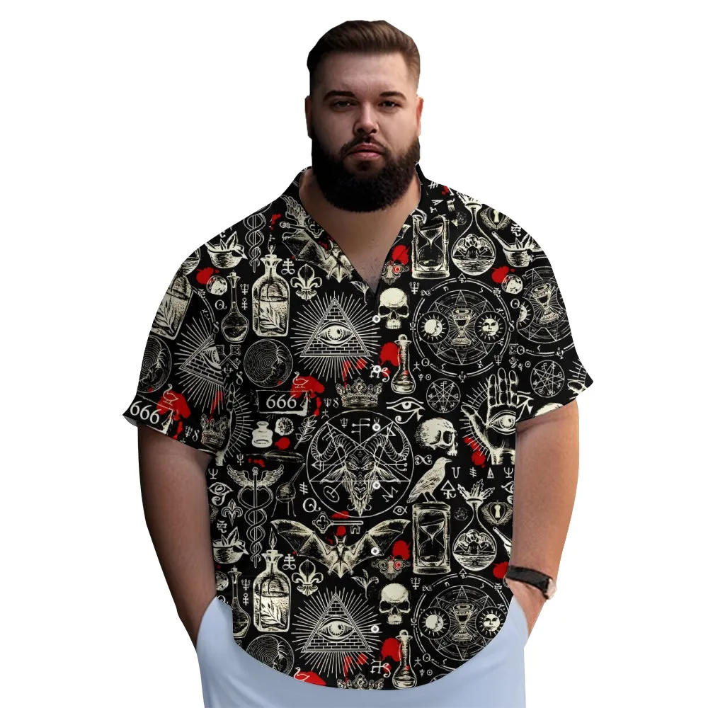 Men's Unique Skeleton Skull and Bat Pattern Short Sleeve Shirt 2412001432