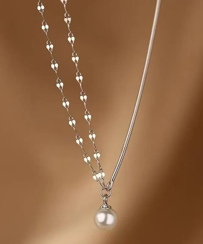 Modern Silk Sterling Silver Double Layer Pearl Pendant Necklace