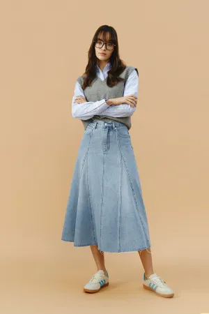 Monica Swing Denim Midi Skirt