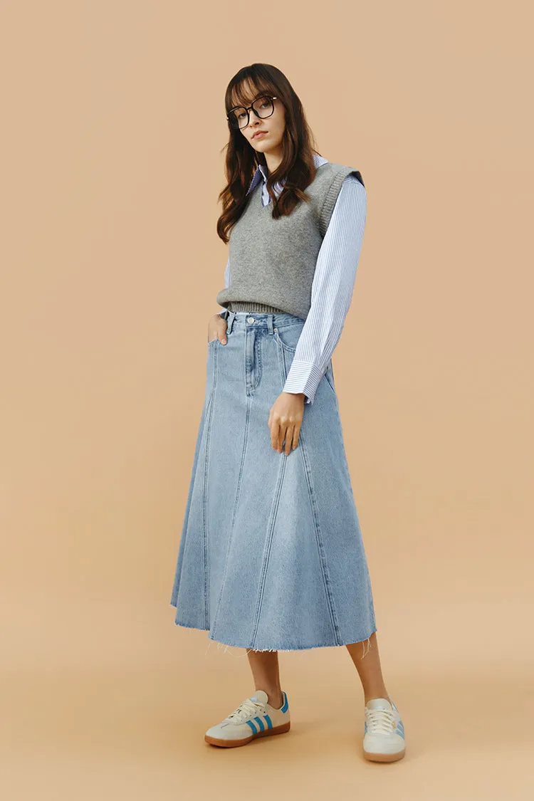 Monica Swing Denim Midi Skirt