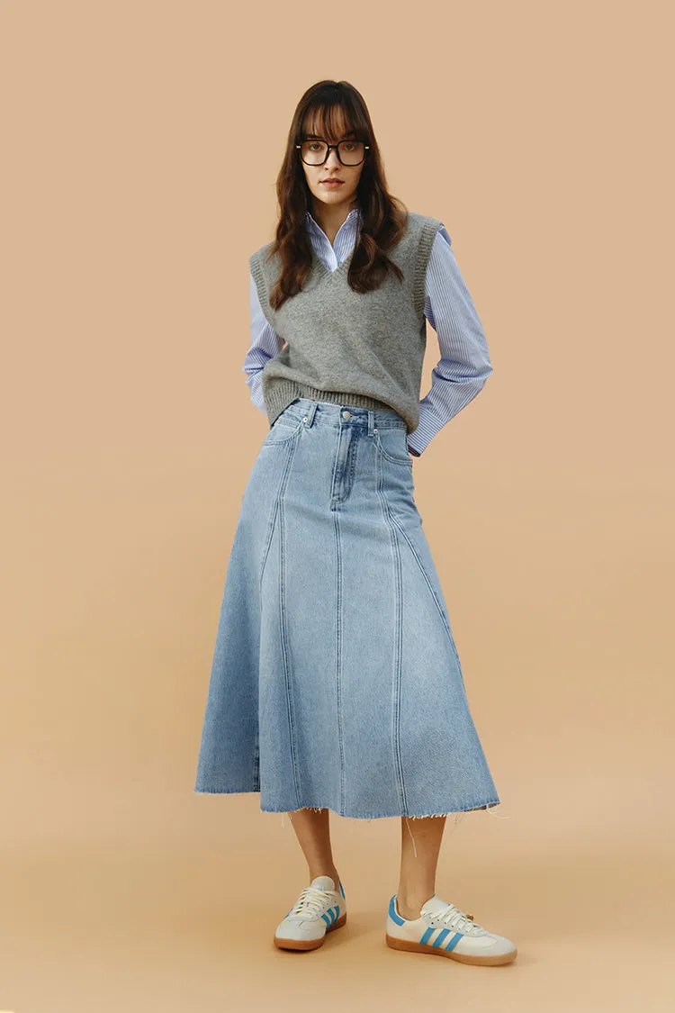Monica Swing Denim Midi Skirt