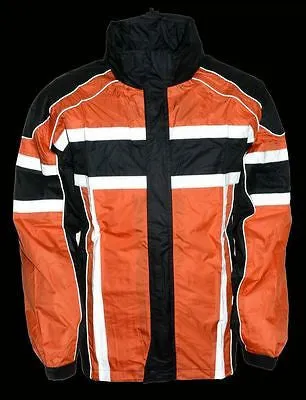 MOTORCYCLE MOTORBIKE RAIN GEAR MEN'S RAIN SUIT BLK&ORANGE WATERRESISTANT