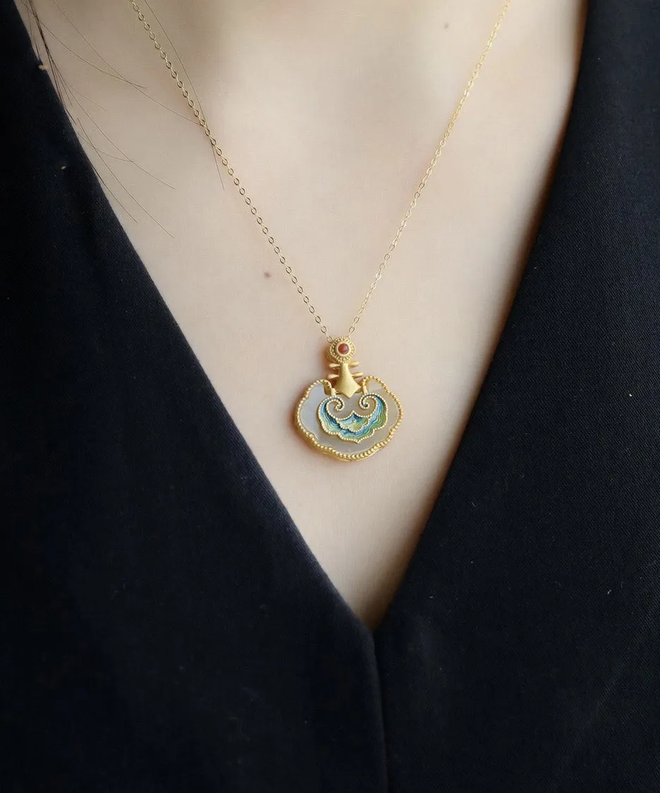 New Gold Ancient Gold Jade Enamel Pendant Necklace