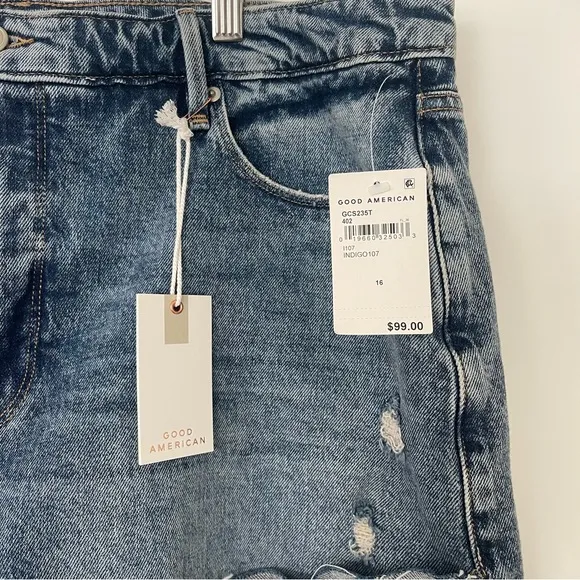 NWT Good American Good Curve Short Size 16 Denim Shorts GCS235T Indigo107