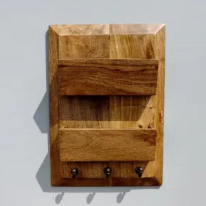 Oak Hall letter Rack with three Coat Hooks
