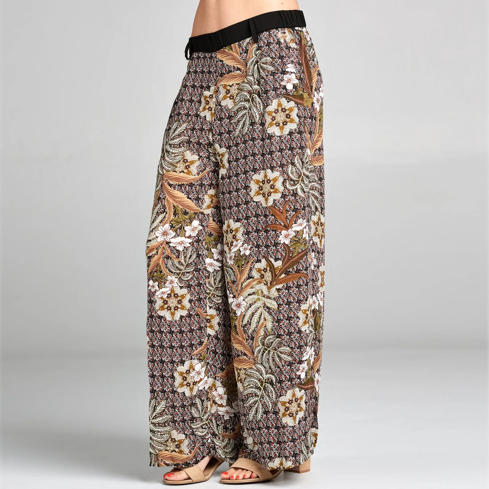 Olive Floral Palazzo Pants