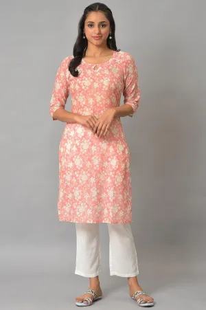Orange Floral Print kurta & Narrow Palazzo