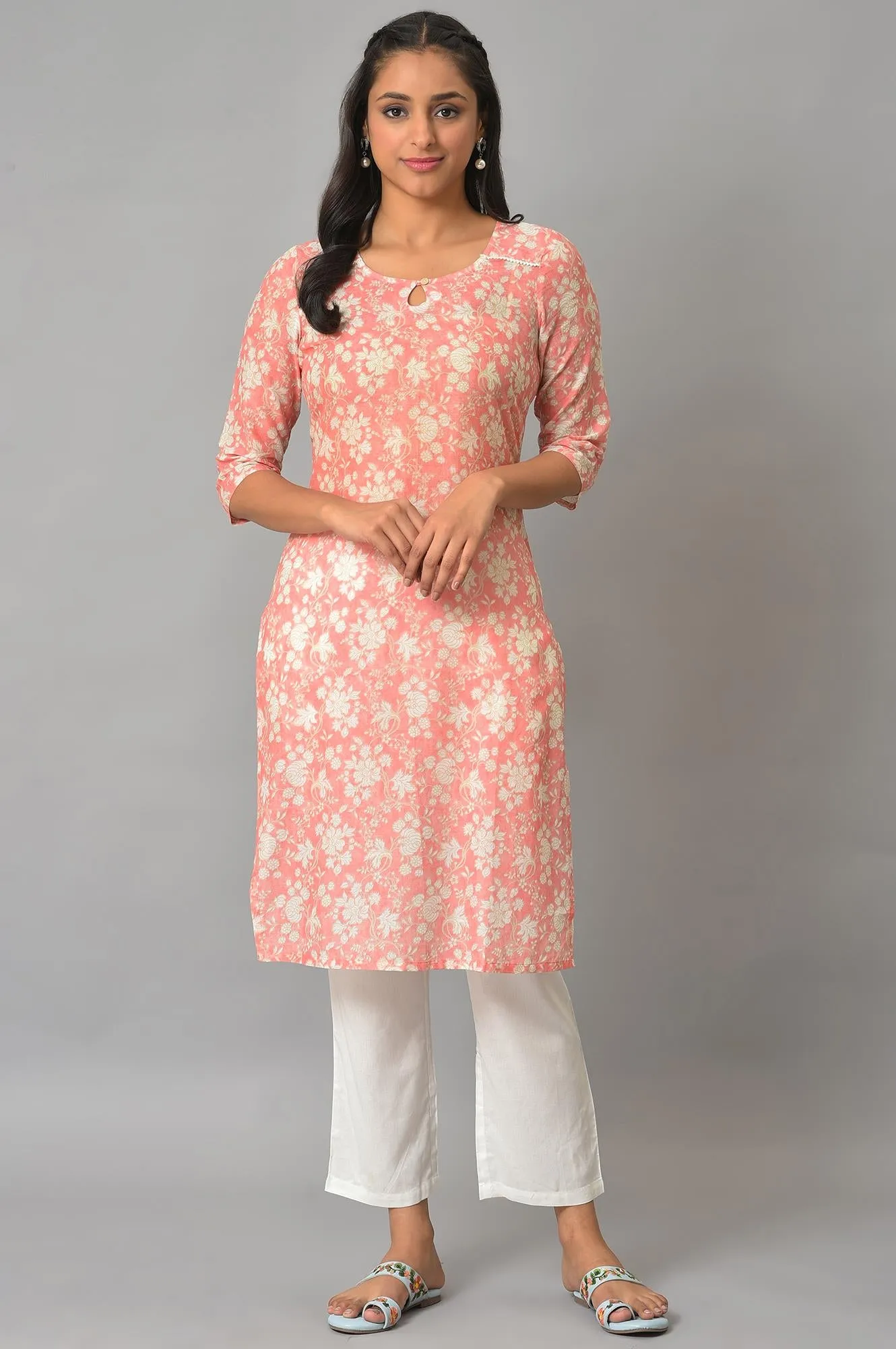 Orange Floral Print kurta & Narrow Palazzo