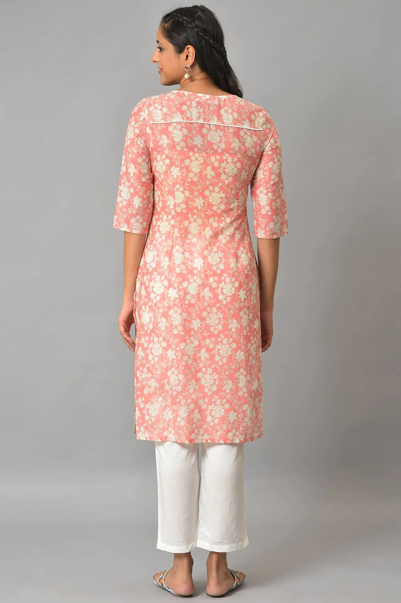 Orange Floral Print kurta & Narrow Palazzo