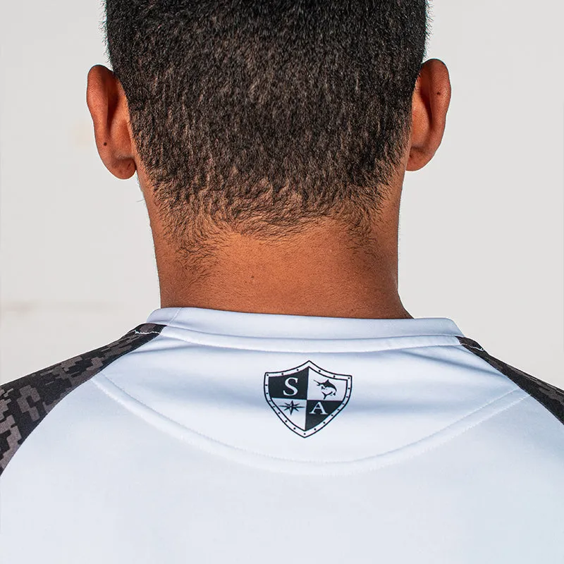 Performance Long Sleeve Shirt | White | Blackout Digi Camo | SA Shield