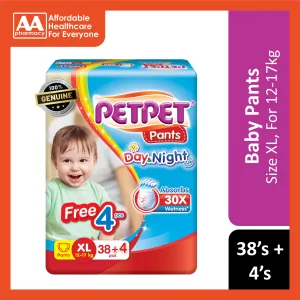 PetPet Day and Night Baby Pants Size XL 38's 4's (For 12-17kg)