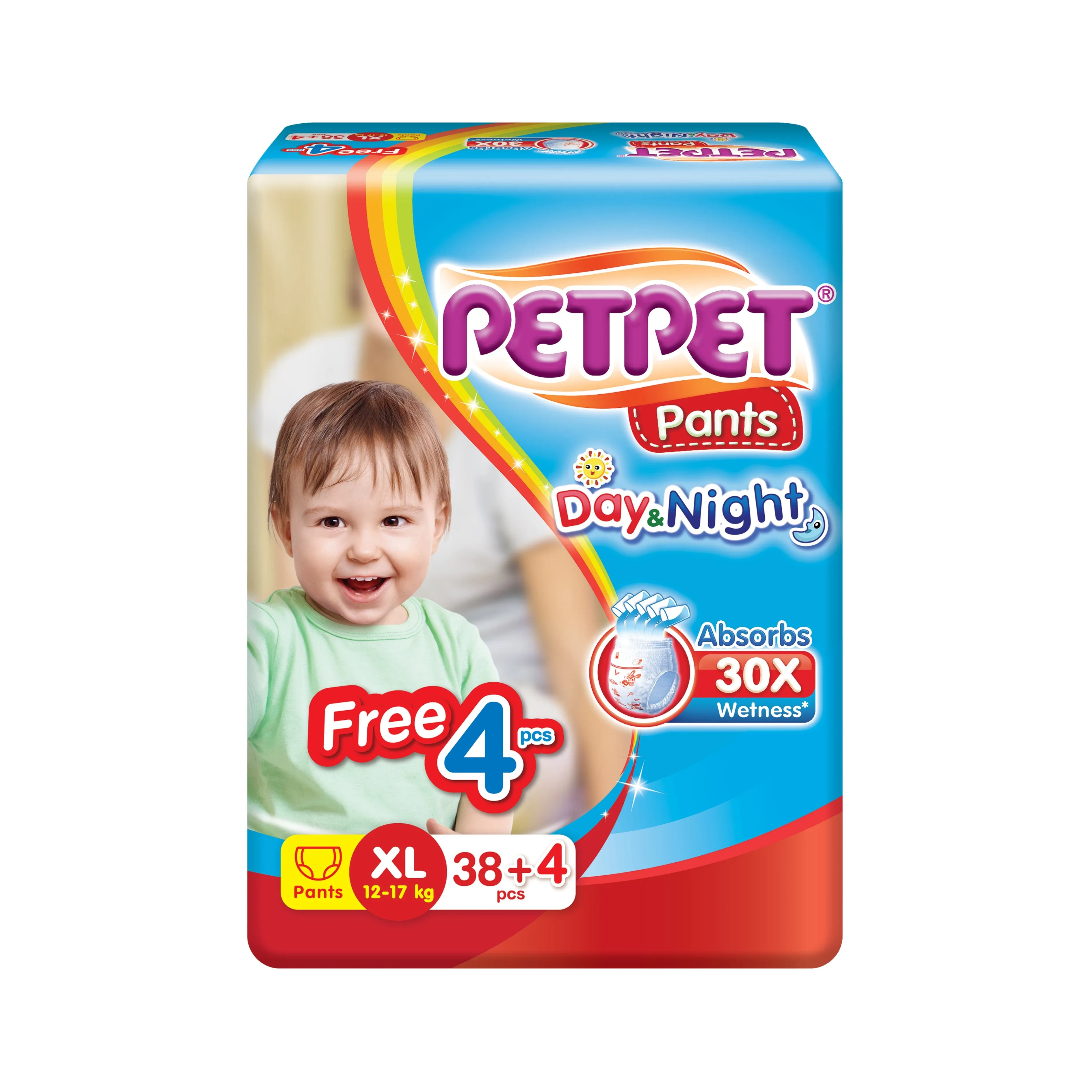 PetPet Day and Night Baby Pants Size XL 38's 4's (For 12-17kg)