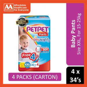 PetPet Day and Night Baby Pants Size XXL 30's 4's (For 15-25kg) [4 Packs/Carton]