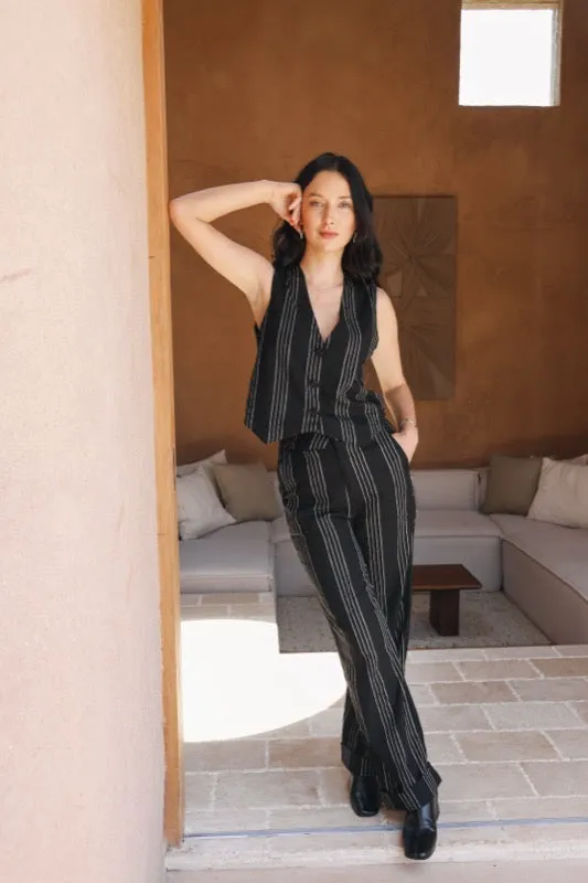 Petra Vest - Pinstripe Linen