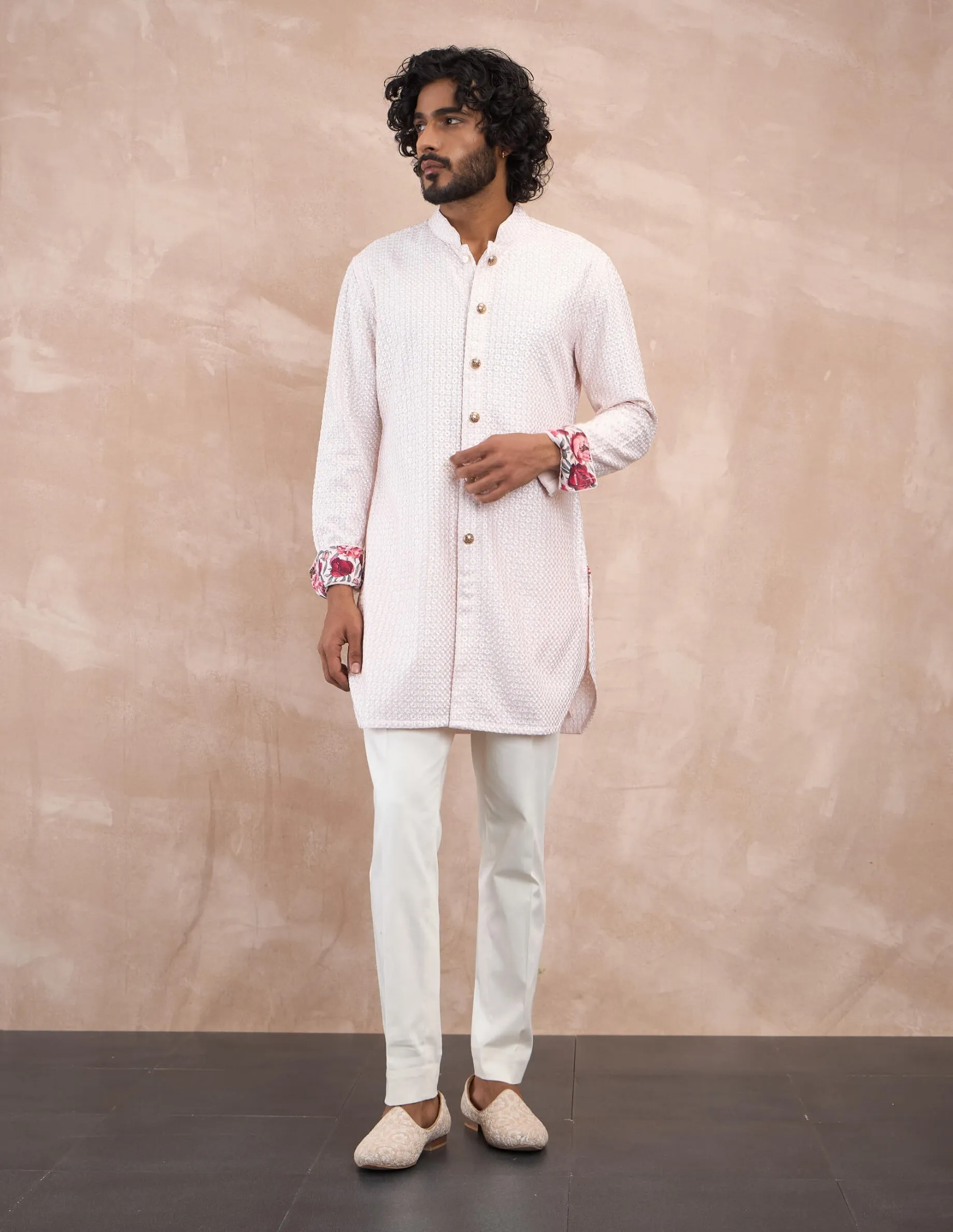 Powder pink inara nehru jacket set