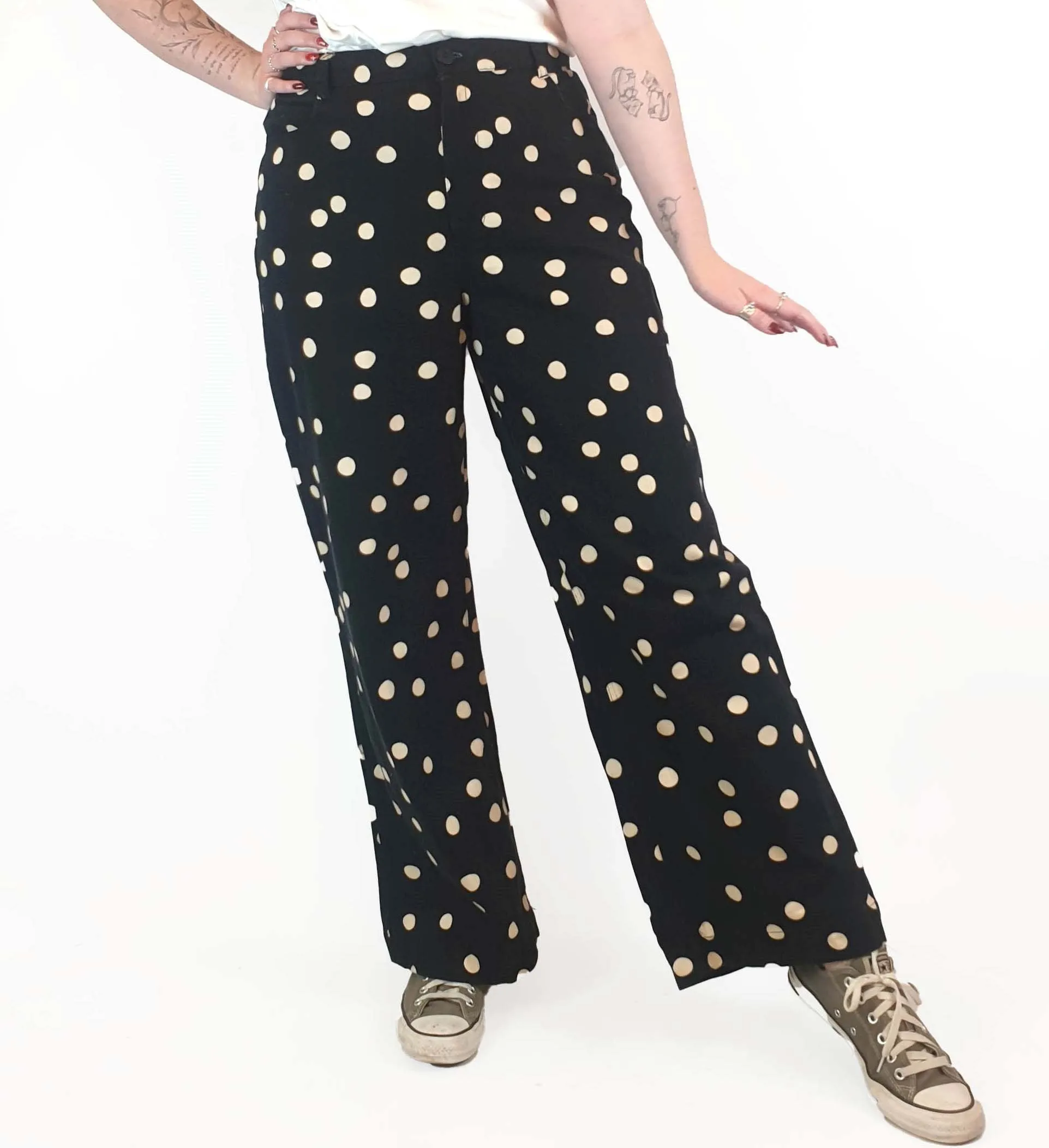 Princess Highway black polka dot jeans size 14, best fits 12-14