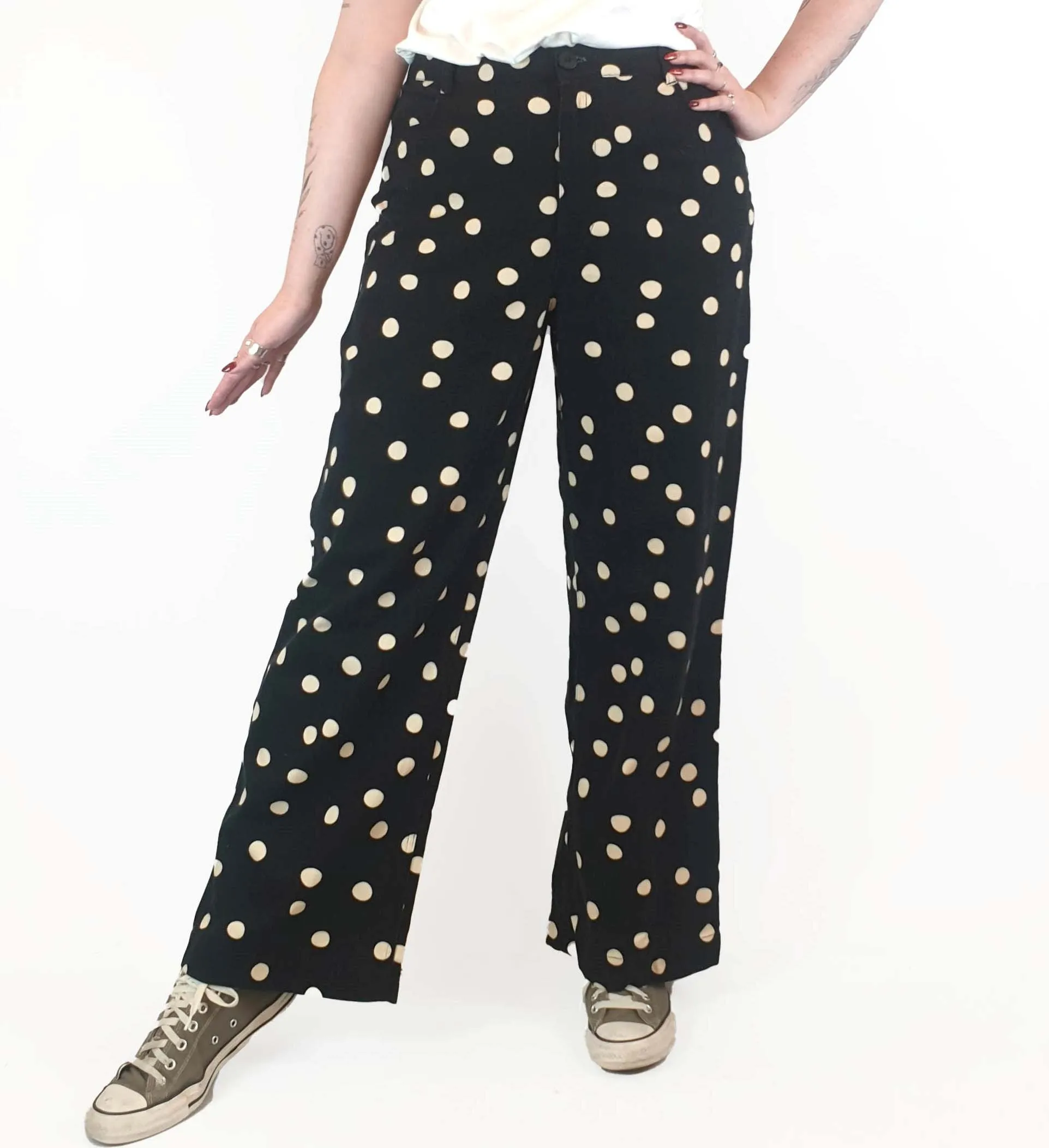 Princess Highway black polka dot jeans size 14, best fits 12-14