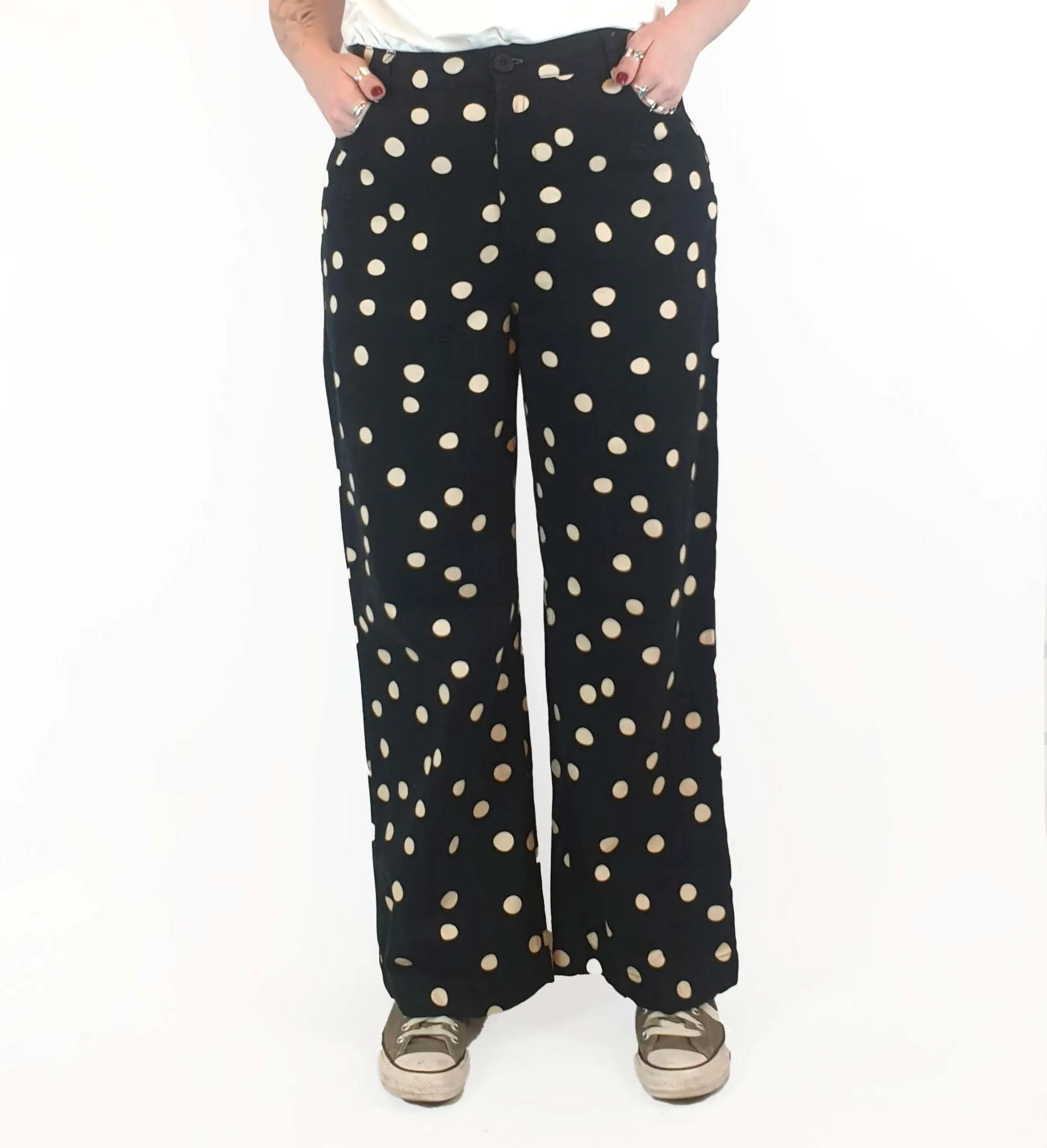Princess Highway black polka dot jeans size 14, best fits 12-14