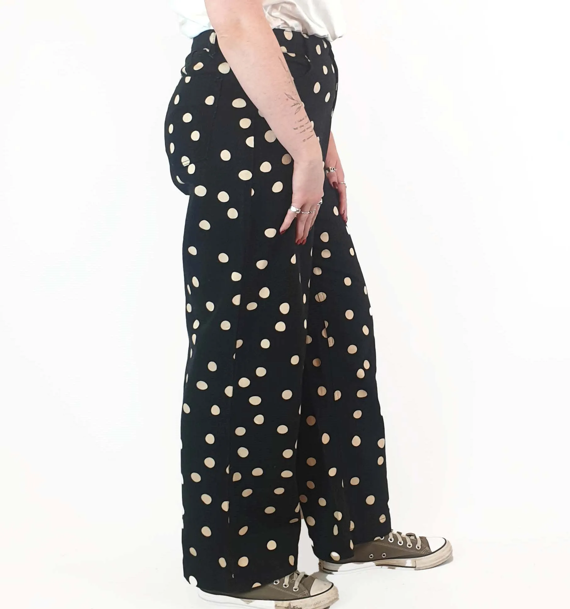 Princess Highway black polka dot jeans size 14, best fits 12-14
