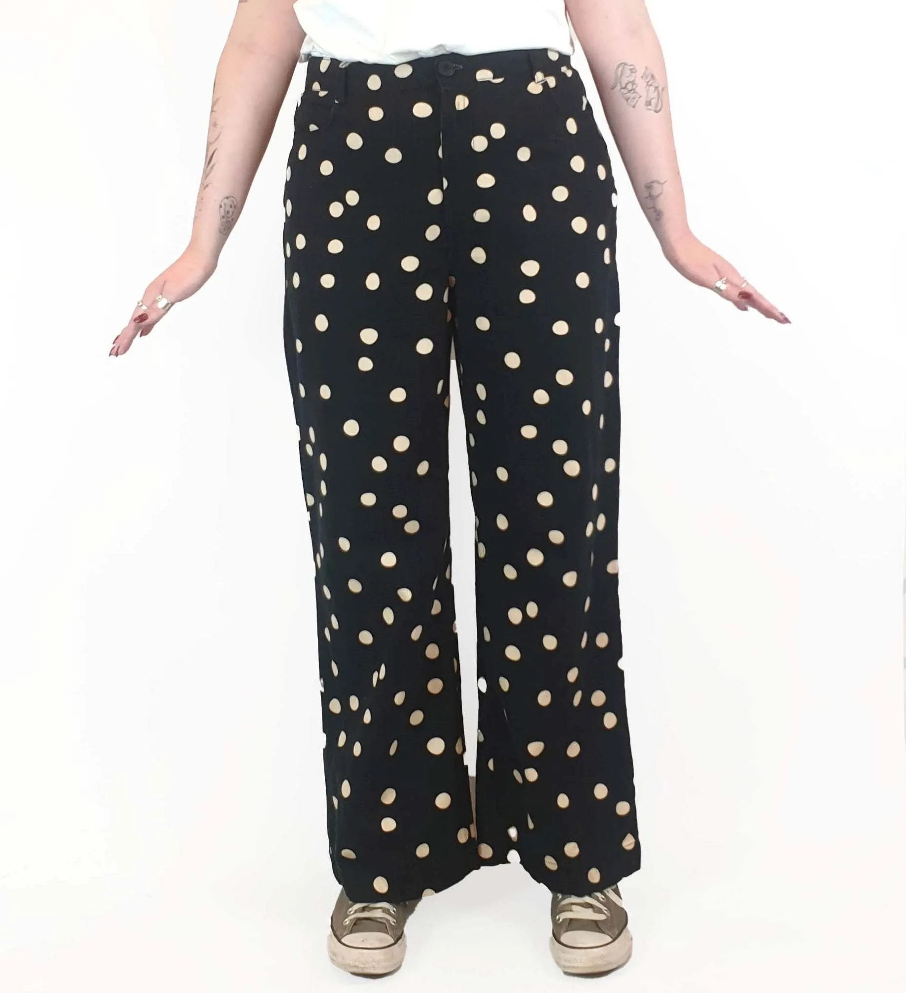 Princess Highway black polka dot jeans size 14, best fits 12-14