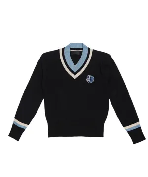 Q.C PLAY: Two-Tone Patch V-Neck Knit - Black