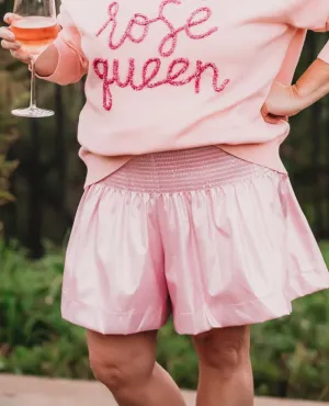 Queen of Sparkles Leather Swing Shorts in Light Pink