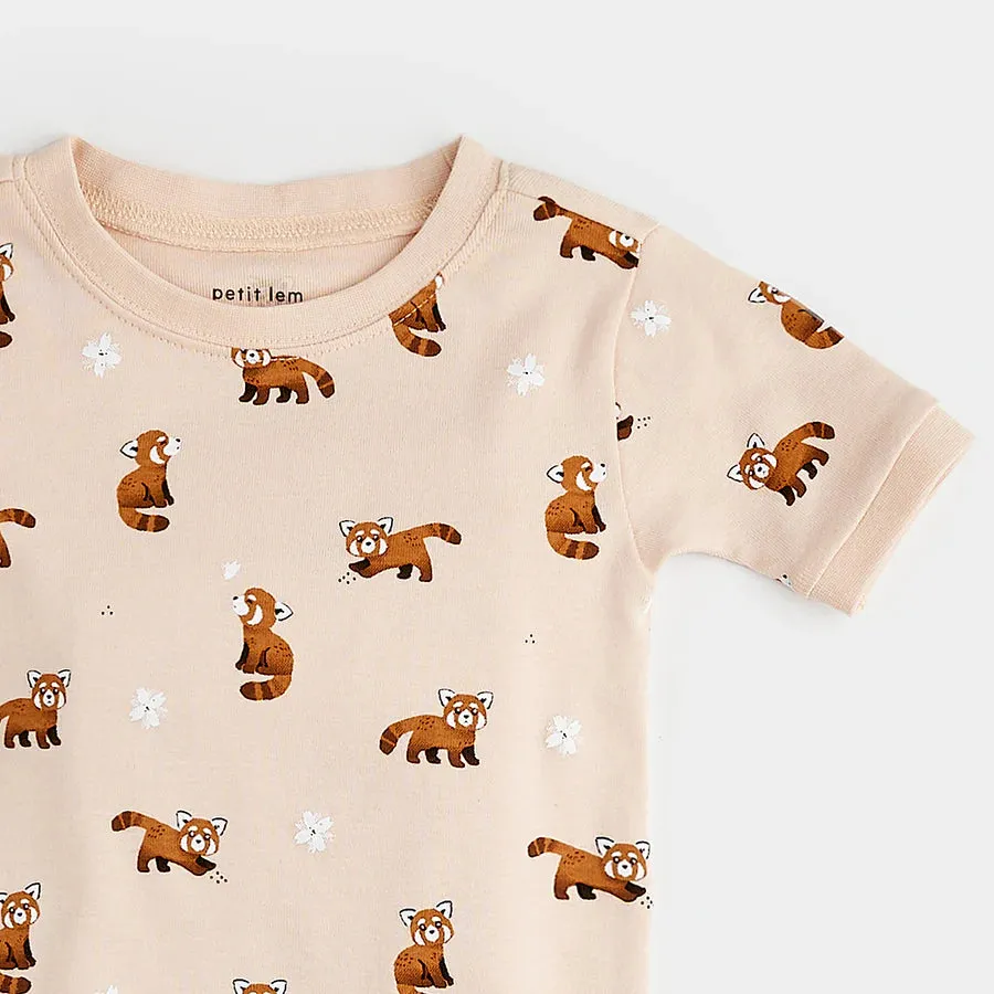 Red Panda Print on Short-Sleeved PJ Set