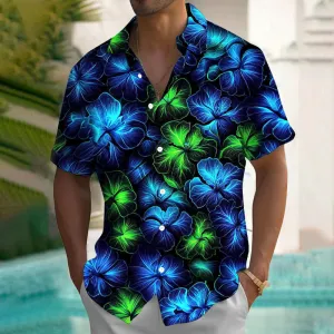 Retro Gradient Floral 3D Digital Print Short Sleeve Shirt 2408004580