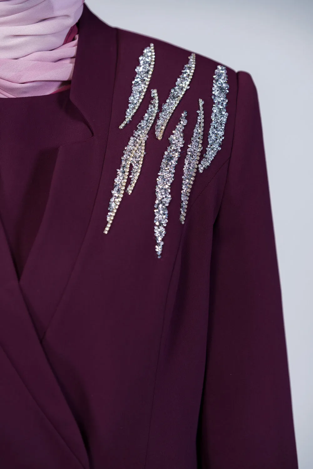 Rhinestone 3-Pieces Modest Pant Set | Burgundy