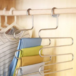 S-Type Stainless Steel Clothes Pants Hangers for Closet Organization with Multi-Purpose for Space Saving Storage (10 Pack)