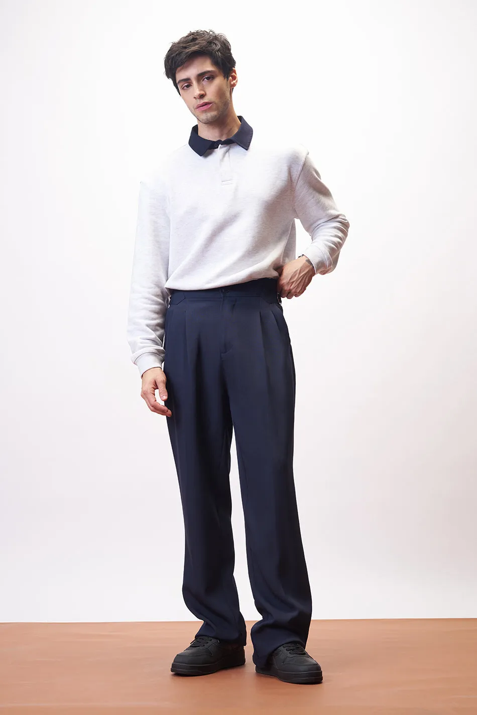 Sharp Navy Side Detail Men's Korean Pants